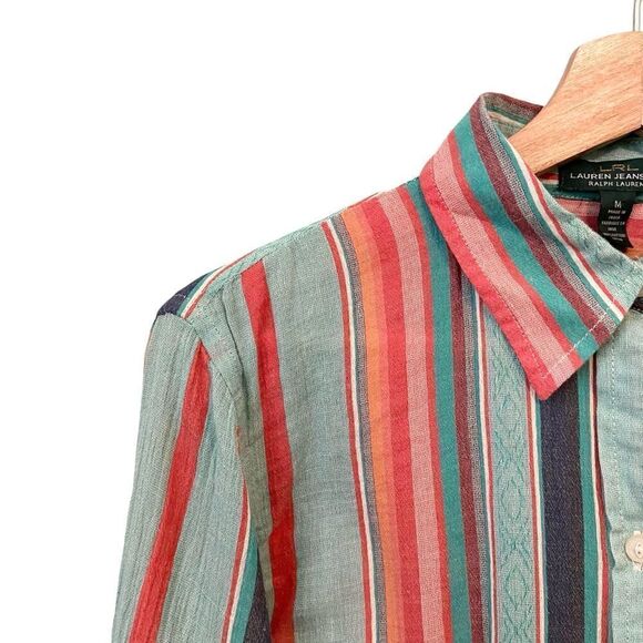 LRL Ralph Lauren Striped Button Down Gauzy Lightweight Shirt in Size Medium - Picture 6 of 13